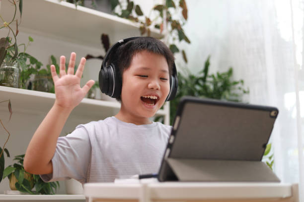 A child fully immersed in online French language learning, embarking on a linguistic journey with MasterMindz
